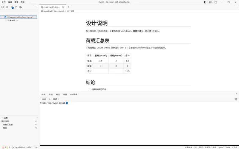 Git 侧栏与终端:底部面板打开集成终端,位于工作文件夹。